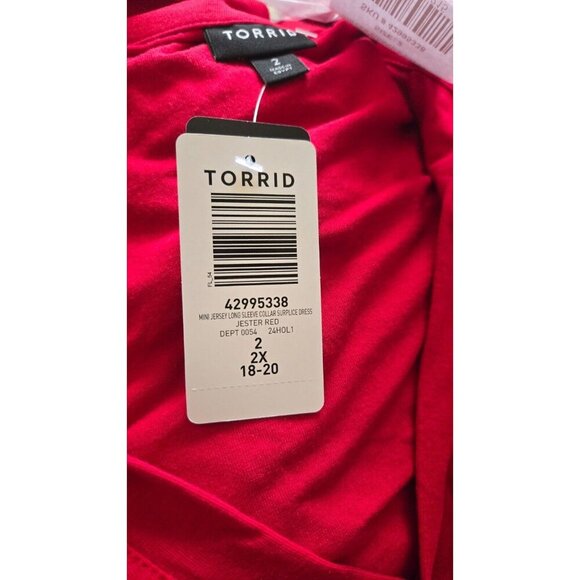 Torrid Mini Jersey Long Sleeve Collar Surplice red Dress - Picture 13 of 13